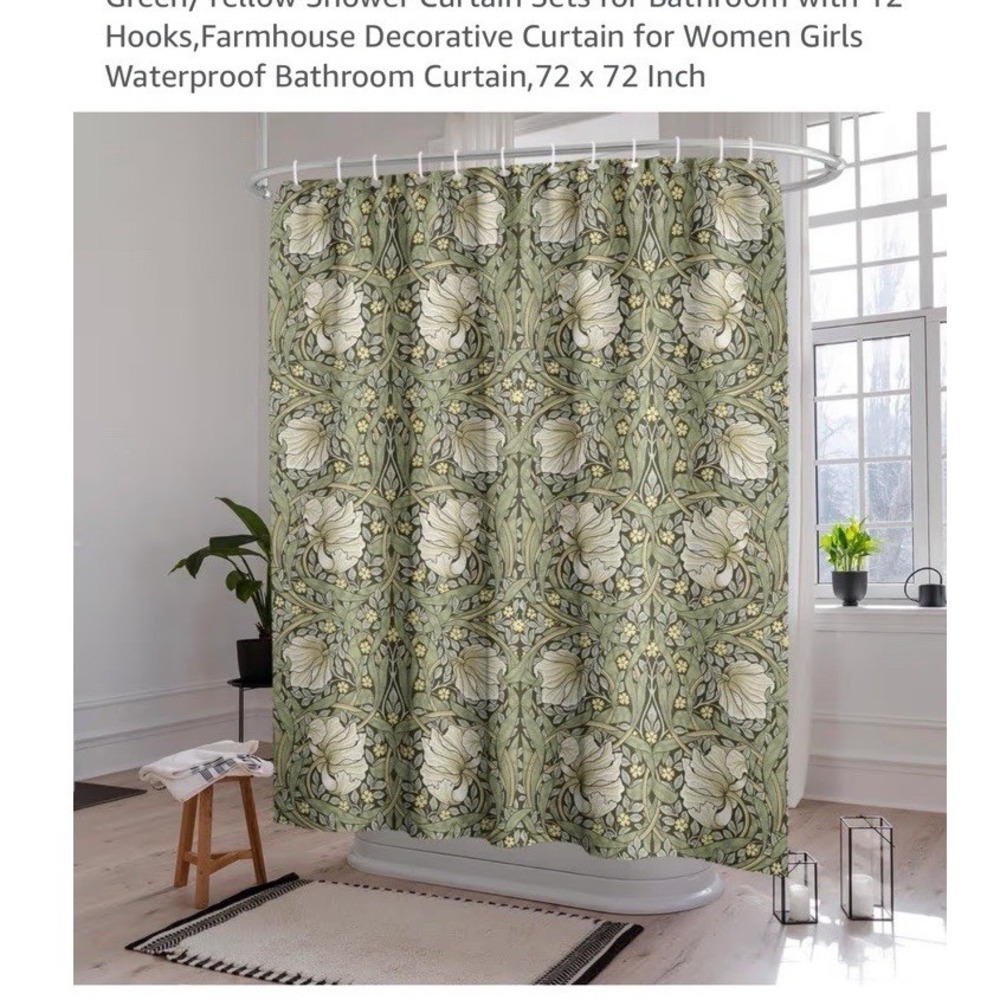 William Morris & Co Shower Curtain 72x72" Sage Green Yellow Floral Waterproof